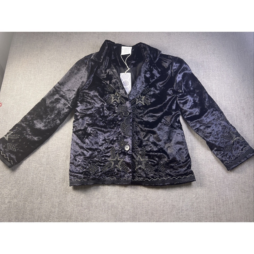 Bohera Black Poly Velvet Shooting Star Blazer Boho Celestial Jacket Womens SM